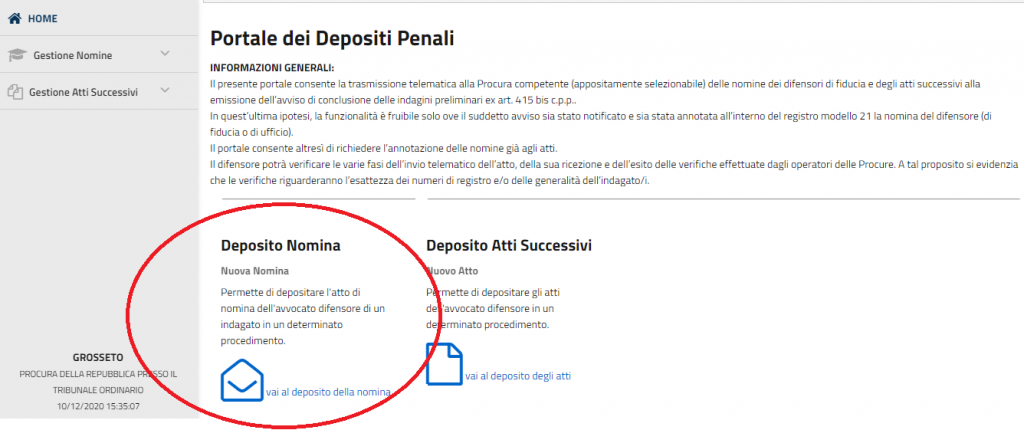 Deposito nomina Portale dei Depositi Telematici