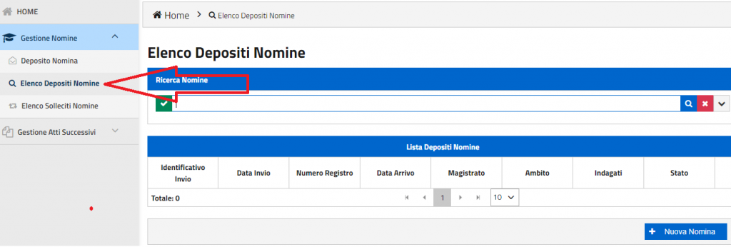 Elenco Depositi Nomine Portale dei Depositi Telematici