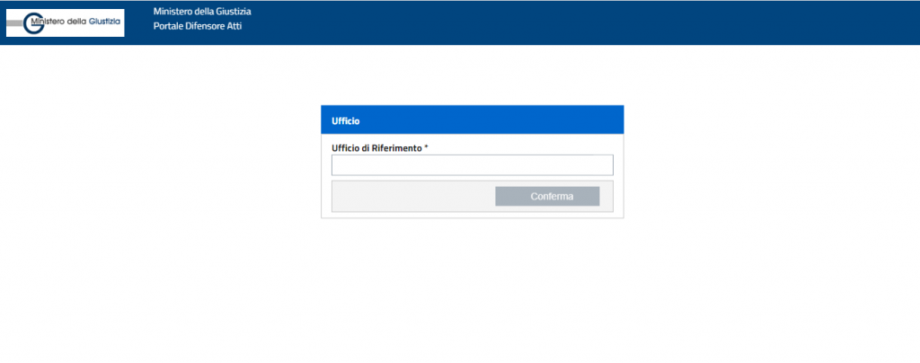 Selezione Ufficio di riferimento Portale dei Depositi Telematici