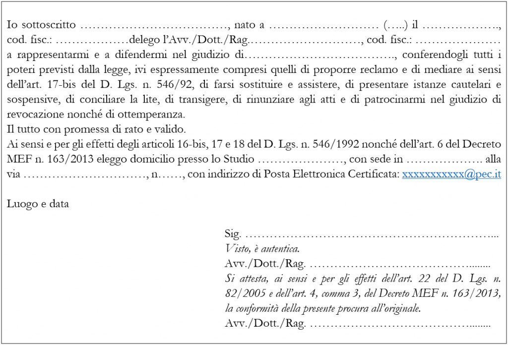 Processo Tributario Telematico - Procura alla lite