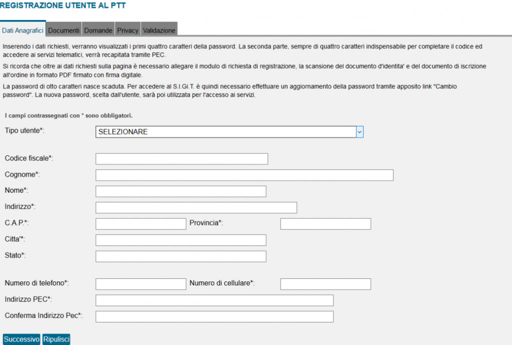 Registrazione Utente PTT